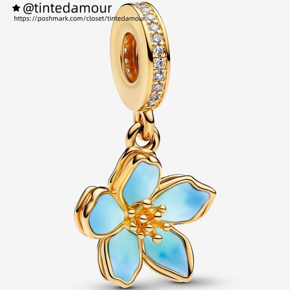 Pandora Blue Blossom Dangle Charm - Picture 1 of 5